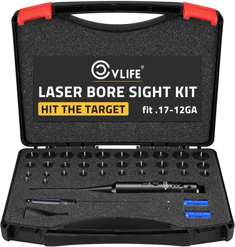 CVLIFE Professional Laser Bore Sight Kit with 32 Adapters fit 0.17 to 12GA Calibers, Red or Green Bright Bore Sighter Laser with Button Switch, Powerful Support for Hunting - Image 1
